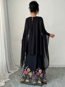 Chiquease Váy dạ hội thanh lịch khăn choàng lưới thêu - màu đen - Xem 2