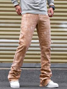 Manfinity Homme 男式扎染休闲牛仔紧身加长裤 - 黃色 - 查看 7