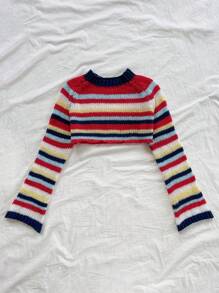 Soleia WYWH Women's Vacation Colorful Rainbow Knitted Long Sleeve Short Cover Up Sweater For Autumn