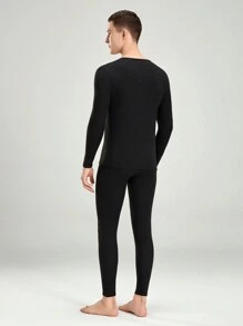 3pcs Men's Solid Color Long Sleeve Thermal Underwear Tops, Slim Fit, Autumn/Winter