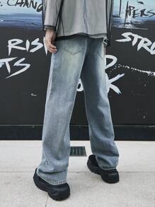 Manfinity EMRG Quần Jeans Ống Thẳng Rộng Thường Ngày Cho Nam - Màu xanh nhạt - Xem 2