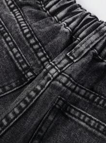 SHEIN Tween Boy Fashion Casual Black Denim Cut Out Ripped Frayed Loose Comfortable Tapered Jeans For Dailywear And Fall/Winter Kids Clothes - Black - View 8