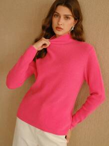 MOTF STUDIO 100% CASHMERE SOLID HIGH NECK RIBBED KNIT SWEATER
