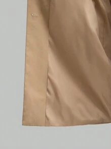 Ontre 女式卡其色圆领长袖风衣，秋冬季开衩袖休闲外套 - 卡其色 - 查看 10