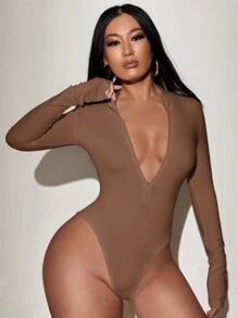 SHEIN SXY 春夏白色高腰拉链长袖紧身性感风骚女士连体衣