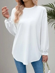 EMERY ROSE 純色下擺領長袖t恤