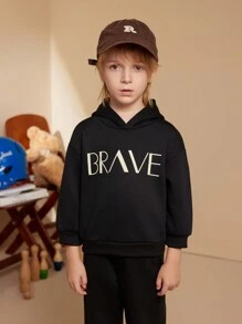 PrepCrw Kleine Jungen Campus & Street Buchstaben Muster Schwarzer Thermofutter Kapuzenoberteil & Hosen Set, Herbst/Winter - Schwarz - Übersicht 6
