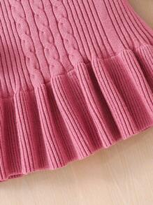 SHEIN 年轻女孩纯色领泡泡袖紧身休闲毛衣连衣裙 - 綠色 - 查看 4