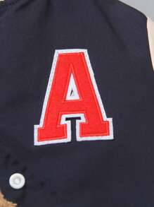 SHEIN 2 件套年轻男孩美国字母印花棒球夹克和宽松长裤套装，时尚街头装套装，适合休闲装、校园场景 - 寶藍色 - 查看 6