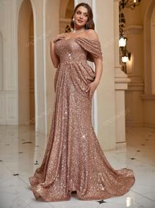 Vestido de noche largo hasta el suelo con diseño de cola de sirena, de cintura alta, con espaldas descubiertas, cruzado y plisado, con lentejuelas, para talla grande, para fiesta de graduación, cena, boda, cumpleaños u ocasiones formales