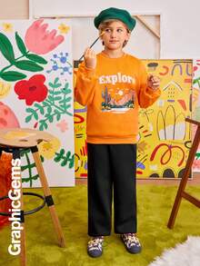 2 件 Tween Boy Mountain 字母印花圆领长袖运动衫和休闲裤套装，秋季 - 彩色 - 查看 9