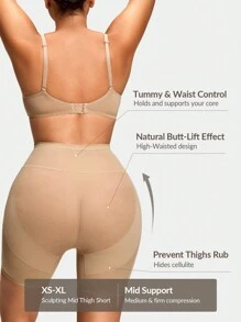 SHAPORA Shaping High-Waisted Mid Thigh Shapewear Short Bottom Body Shaper Butt Lifter-Tummy Waist Thigh Control - Apricot - View 2