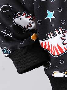 Conjunto de sudadera de cuello redondo con estampado de dinosaurios y pantalón jogger de cintura elástica informal para niño, para primavera/otoño