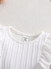 SHEIN 2pcs Baby Girl Knit Textured Long Sleeve Top With Ruffle Collar And Plaid Pleated Skirt Set, Autumn/Winter - White - View 3