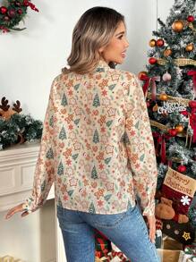 SHEIN LUNE 女式圣诞印花前开长袖衬衫、长袖上衣 - 彩色 - 查看 2