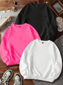 thegypsygoddess Set de 3 piezas para niña preadolescente: sudadera de cuello redondo con estampado gráfico de cara sonriente y eslogan, de ajuste holgado y forro térmico, apta para otoño/invierno, vacaciones, Año Nuevo, primavera