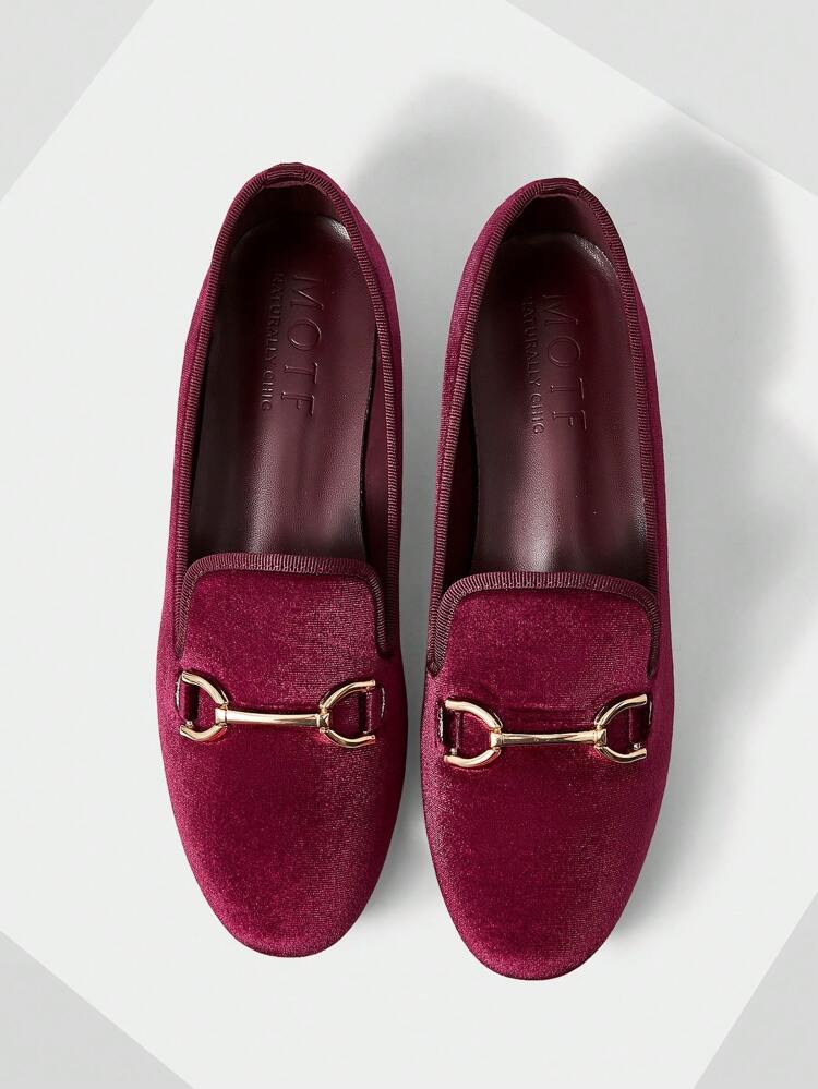 WOMEN'S FASHION CASUAL VINTAGE COMFORTABLE METAL DETAIL LOAFERS ROUND TOE VELVET FLAT SHOES, FOR NEW YEAR HOLIDAY, VALENTINES