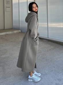 DAZY Women's Solid Color Thermal Lined Hooded Knit Cardigan Fall,Winter Women Coats - Grey - View 5