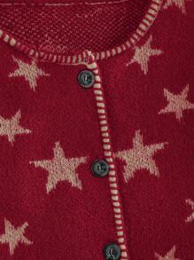 ROMWE Hippie 秋冬休闲星星提花双口袋前扣开衫 - 酒紅色 - 查看 3