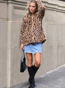 SHEIN Maternity Leopard Print Full Zip Hooded Long Sleeve Jacket For Fall/Winter - Multicolor - View 5