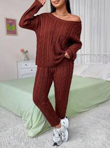 Flirla Elegante y chic conjunto de suéter tejido de unicolor talla grande, otoño/invierno