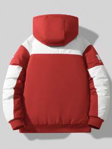 Manfinity Sport Corelite Boyfriend Style Men's Casual Contrast Color Patchwork Letter Print Hooded Jacket, - Red - View 2