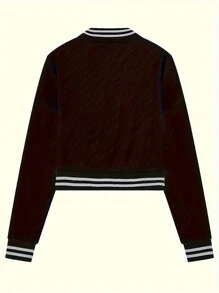 纯色夹克和单排扣棒球服套装 女士运动服两件套 休闲黑色 春季优雅 - 黑色 - 查看 3