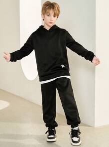 SHEIN Leap Crew 4pcs Tween Boy Casual Hoodie And Sweatpants Set, Spring/Summer/Autumn/Winter - Grey - View 3