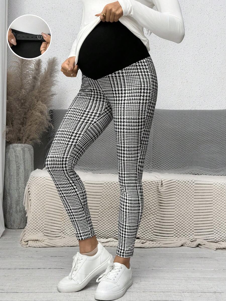 SHEIN 孕妇拼色高腰紧身裤 - 黑與白 - 查看 1