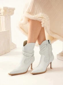 CUCCOO CHICEST Botines de tacón de aguja con punta afilada y cadena de perlas para mujer, otoño/invierno - Beis - Ver 4