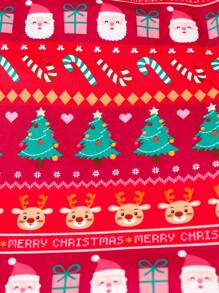 Bộ đồ ngủ 2 món họa tiết cây thông Noel và hươu cho bé gái - Đỏ - Xem 7