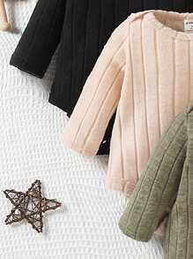 SHEIN 新生男婴长袖信封领多件套连体衣套装 - 軍綠色 - 查看 5