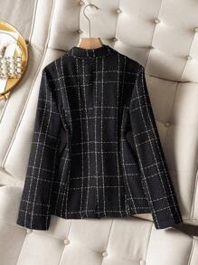 Chiquease 女士复古休闲厚双排扣西装外套（秋季） - 黑色 - 查看 2