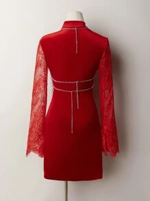SHEIN ICON 项链装饰露背无袖背心 Y2K 派对女式性感闪光珍珠亮片闪亮上衣 - 無色 - 查看 2