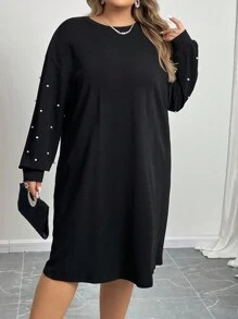 SHEIN CURVE+ Đầm đen rộng rãi hở vai cỡ lớn cho nữ - màu đen - Xem 5