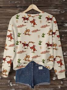 SHEIN LUNE Áo nỉ tay dài cổ tròn in họa tiết Rodeo cỡ lớn cho nữ mùa thu/đông - Nhiều màu - Xem 3