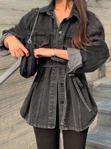 DAZY Women Distressed Washed Loose Fit Split Hem Casual Jeans,Fall Clothes,Jeans Jacket Long Sleeve Women - Dark Grey - View 4