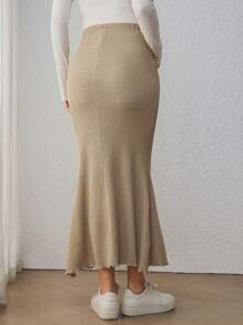 SHEIN Maternity Solid Color Mermaid Hem Casual Versatile Skirt - Khaki - View 2