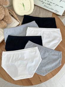 SHEIN 6pcs/Pack Tween Girls' Minimalist Breathable Soft High Waist Triangular Panties