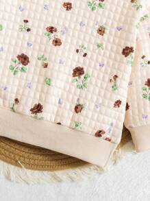 Baby Girls Soft Plaid Floral & Butterfly Print Outfit With Comfortable Flare Pants, Lovely Set For Early Autumn Transition Season - Brown - View 8