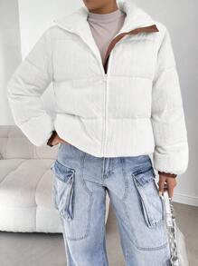 SHEIN Essnce Chaqueta de punto de cable blanca para mujer, chaqueta informal con cremallera holgada, chaleco de cuello redondo de unicolor con cremallera para mujer en otoño/invierno. Cálida y fácil de combinar, adecuada para uso diario, ir a trabajar, en casa, etc. - Blanco - Ver 13