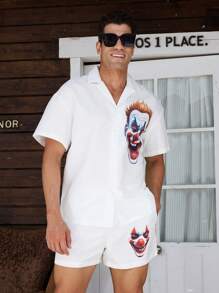 Surfspeed 2pcs Clown Print Short Sleeve Shirt And Shorts Beach Set For Men - White - View 7