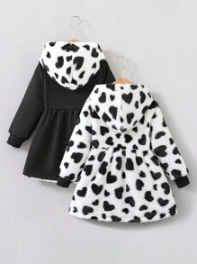 Modische umkehrbare Plüsch-Reißverschluss-Kapuzenjacke mit Herzmuster für Kleine Mädchen