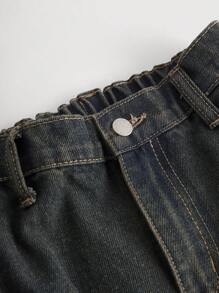 SHEIN Tween Girls Vintage Blue Denim Wide Leg Jeans - Medium Wash - View 4