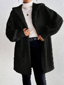 SHEIN Frenchy 1pc Women Plain Color Casual Open Front Long Sleeve Cardigan, For Everyday Wear In Fall/Winter Black - Black - View 4