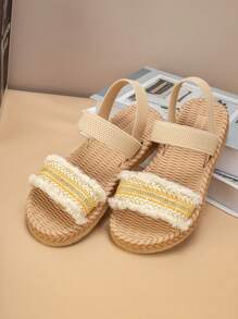 1 双女童舒适防滑百搭轻便时尚休闲平底凉鞋 - 米色 - 查看 5