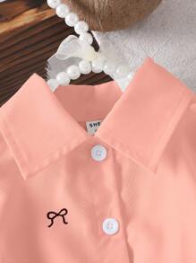 SHEIN Elladie kids 女婴 2 件套：白色蝴蝶印花衬衫和黑色百褶裙 - 粉色 - 查看 6