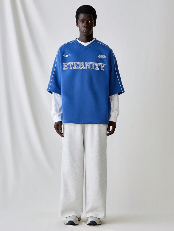 Manfinity VCAY 2pcs Men Casual Loose Fit Short Sleeve Printed T-Shirt & Elastic Waist Straight Leg Pants Set