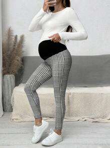 SHEIN 孕妇拼色高腰紧身裤 - 黑與白 - 查看 5