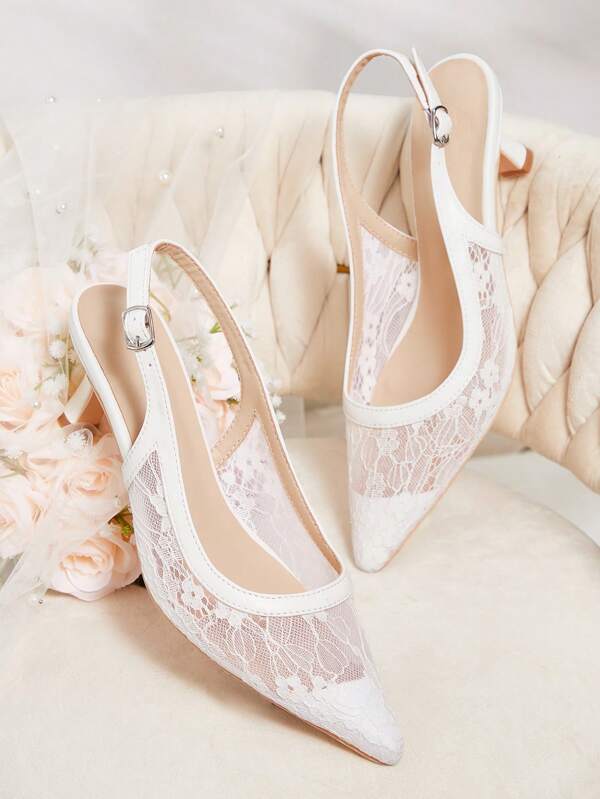 CUCCOO HITCHD Pointed Toe Flat Fashionable Lace Sexy White Festival Comfortable High Heel Shoes For Women Spring Shoes Spring Break Easter Prom Heels